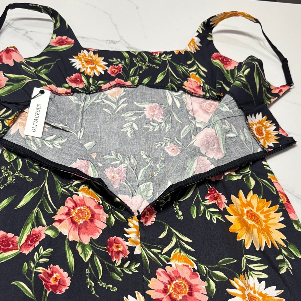 Olivaceous Floral Black Dress with Pink and Yellow Accents - Picture 8 of 9